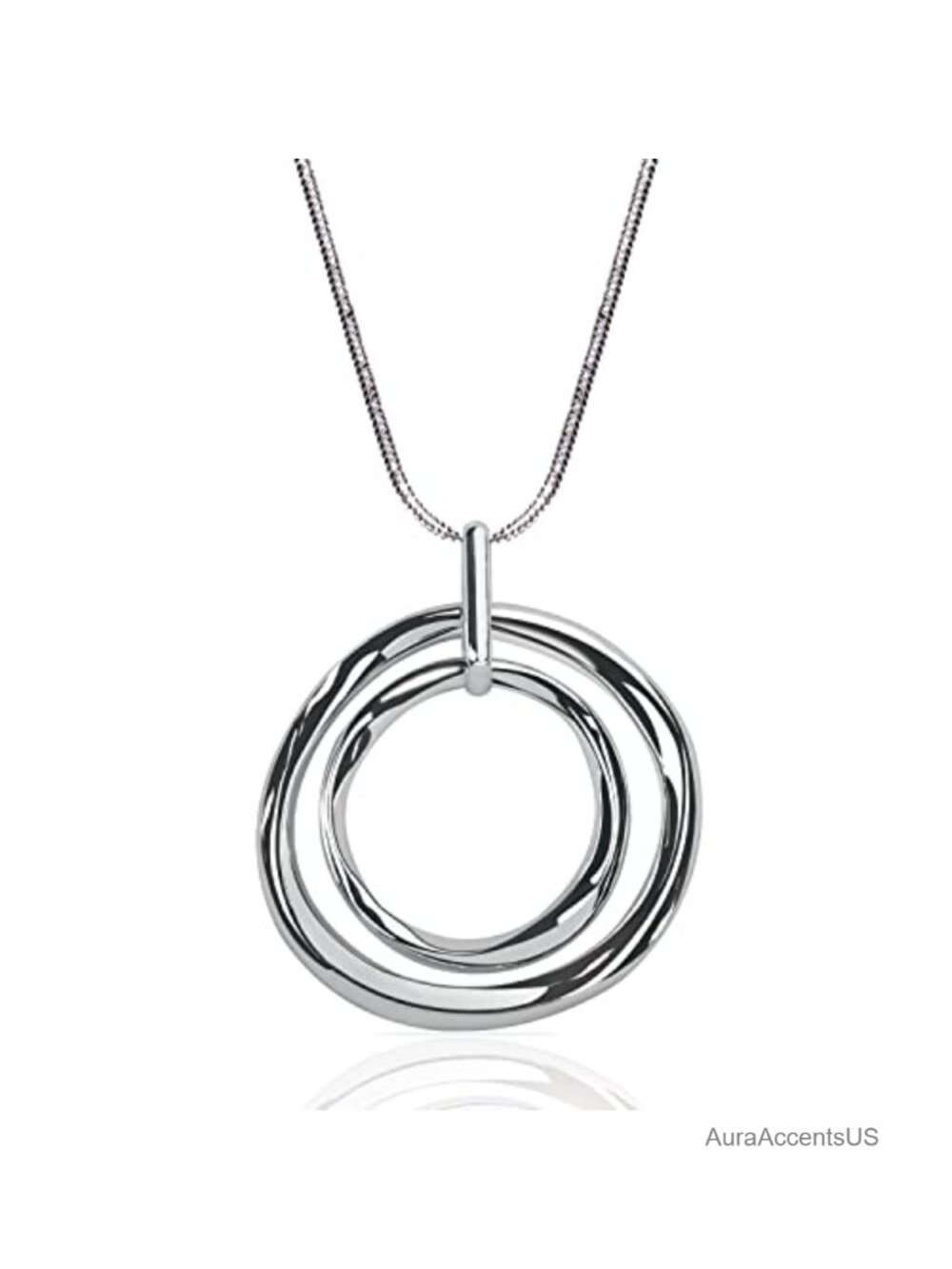 Long Silver Plated Ginkgo Pendant Necklace 21in Chain Women Statement